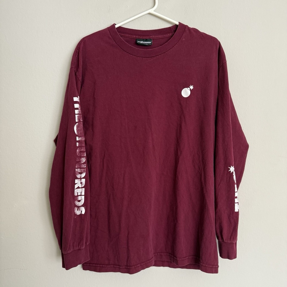 The Hundreds Long Sleeve Shirt Mens L Burgundy Forever Slant Logo‎ Cotton Skate